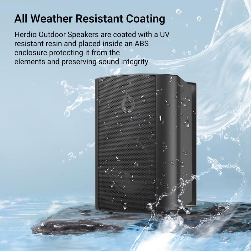 Herdio 4 Inch Outdoor Bluetooth Speakers Waterproof Wired 200 Watt,Indoor, Patio,Deck Wall Mount Speakers (Black) - Image 5